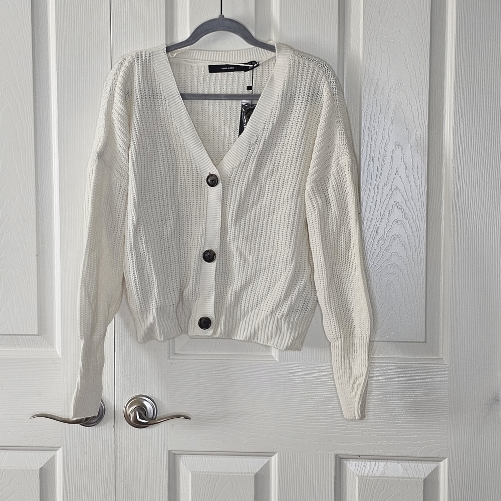 NWT Vero Moda Lea Birch White Long Sleeve V-Neck Cuff Cardigan Sweater Sz L - Picture 2 of 10